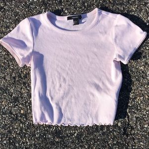 baby pink tee with frilled and lace hems